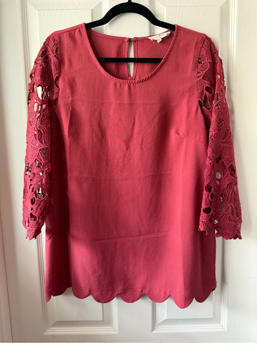 entro Rose Crochet Sleeve Scalloped Hem Blouse